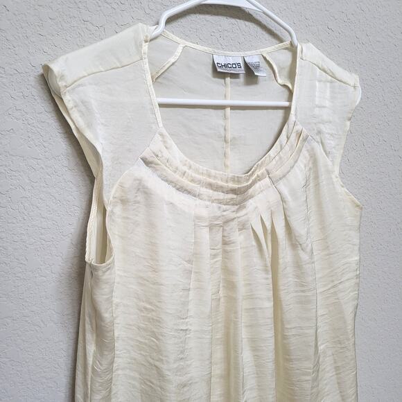 Chico's Cream  Sleeveless Top Size Medium 8 Chicos 1 Pleated Front Blouse - Picture 10 of 13